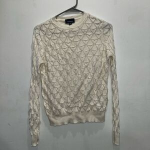 ModCloth Cream Looking Lively Diamond Pointelle knit Crewneck Sweater